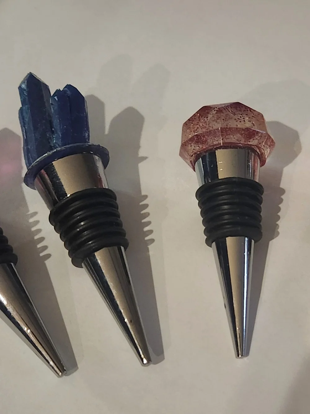 Handmade Resin Wine Bottle Stoppers Set of 4 – Navy, Smoke & Crystal